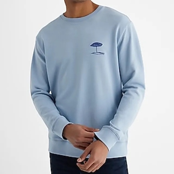 Express Other - Express Embroidered‎ Chest Graphic Crew Neck Sweatshirt Blue Men's L
